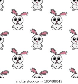Seamless pattern with rabbits on a white background. Funny background of rabbits. Perfect for wallpapers, gift papers, patterns, web page backgrounds, textiles, and postcards. 