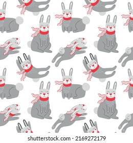 Patrón sin foco con conejos con bufandas. Conejos sin costura. Símbolo de 203 años. Ilustración del vector