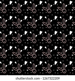 Seamless pattern with rabbitts and hearts.