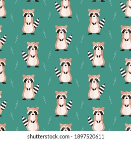 seamless pattern raccoon animal on blue background vector wallpaper textile giftwrap