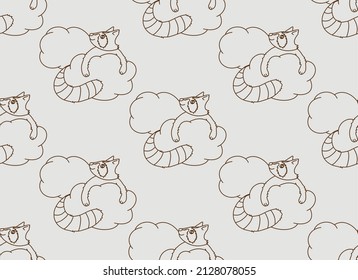 Raccoon de patrón sin foco en una nube. Diseño animal para decoración de fondo, tapicería, vivero.