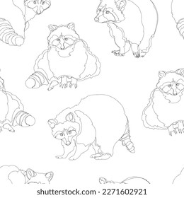 Seamless pattern with raccoons. Graphic drawing. Vector illustration.