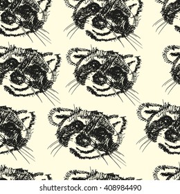 seamless pattern with raccoons hand drawn for hipster illustration