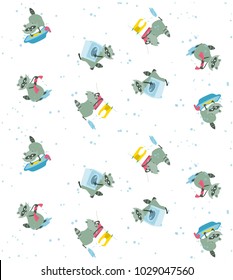 Seamless pattern of raccoons washes a kidswear vector cartoons in flat style