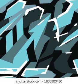 
Seamless pattern. Racing background. Abstract camo from blue and white spots on a dark background. Fabric print on vinyl and decal. Modern design.