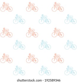 Seamless pattern with racing cyclist. Hand drawn vector illustration.