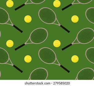 Seamless pattern with racket and tennis ball