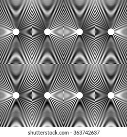 Seamless pattern with radiating, concentric circles. Abstract monochrome background