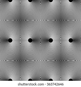 Seamless pattern with radiating, concentric circles. Abstract monochrome background