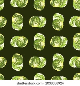 Seamless pattern Radicchio salad on black background. Simple ornament with lettuce. Geometric plant template for fabric. Design vector illustration.