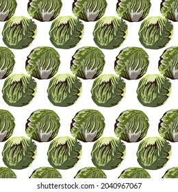 Seamless pattern Radicchio salad on white background. Simple ornament with lettuce. Geometric plant template for fabric. Design vector illustration.