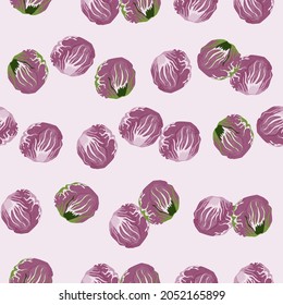 Patrón inmaculado de ensalada Radicchio con fondo rosa pastel. Ornamento abstracto con lechuga. Plantilla de planta aleatoria para tela. Diseñar ilustración vectorial.
