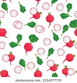 A seamless pattern of radish with leaf isolated on white background. vector illustration.
