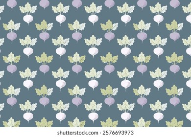 Seamless pattern with radish and leaves. Vector illustration.