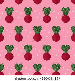 seamless pattern radish vegetable food allotment kitchen on pink background vector wallpaper textile giftwrap fabric
