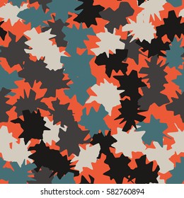 Seamless pattern. Ragged spots. Chaotic spread. Random order. Fashion camouflage. Flat. Grunge.