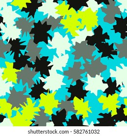 Seamless pattern. Ragged spots. Chaotic spread. Random order. Fashion camouflage. Flat. Grunge.
