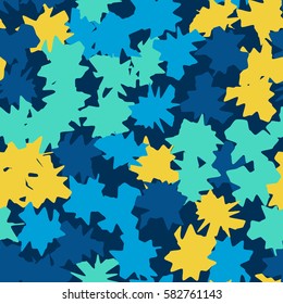 Seamless pattern. Ragged spots. Chaotic spread. Random order. Fashion camouflage. Flat. Grunge.