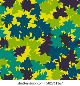 Seamless pattern. Ragged spots. Chaotic spread. Random order. Fashion camouflage. Flat. Grunge.