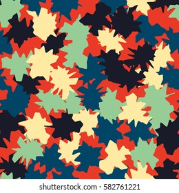 Seamless pattern. Ragged spots. Chaotic spread. Random order. Fashion camouflage. Flat. Grunge.