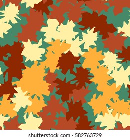 Seamless pattern. Ragged spots. Chaotic spread. Random order. Fashion camouflage. Flat. Grunge.