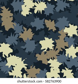 Seamless pattern. Ragged spots. Chaotic spread. Random order. Fashion camouflage. Flat. Grunge.