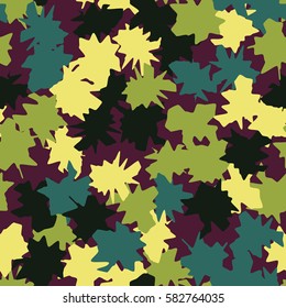 Seamless pattern. Ragged spots. Chaotic spread. Random order. Fashion camouflage. Flat. Grunge.
