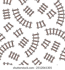 Seamless pattern with railway tracks in flat style. Train rails background. Cartoon texture for fabric, wallpaper, clothes.