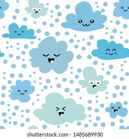 seamless pattern rain drop with cloud. kawaii