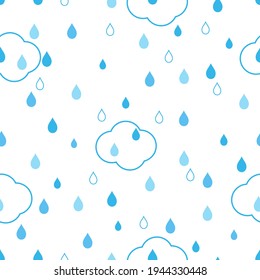 Seamless pattern with rain drops and cloud on white background vector illustration.