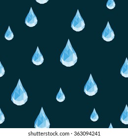 seamless pattern of rain drops on dark blue polygonal