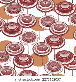 A seamless pattern of rain lines and Japanese umbrellas,