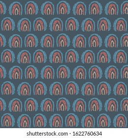 Seamless pattern rainbow abstract scales, sky, simple Nature doodle crayons lines background, blue pink orange. Can be used for Gift wrap, fabrics, wallpapers scandinavian style Nursery decor. Vector
