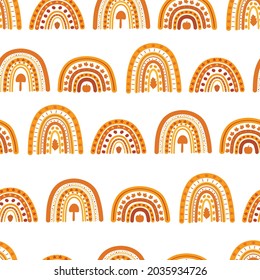 Seamless Pattern Rainbow Autumn Vector Illustration. Fall Leaves Pumpkin