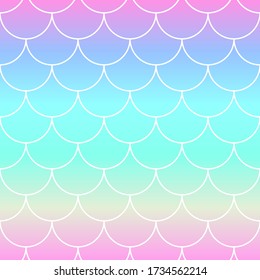 Seamless Pattern. Rainbow Background. Mermaid Scales. Kawaii Colorful Backdrop. Holographic Print. Bright Mermaid Pattern. Vector Illustration. Unicorn Rainbow Background.
