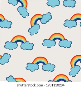 seamless pattern with rainbow and cloud, vector design for paper, fabric and other surfaces