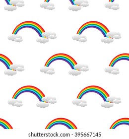 Seamless pattern with rainbow and clouds. Rainbow background.