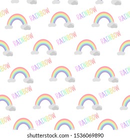 Seamless pattern with rainbow and clouds. Print for clothes, baby bedding and more. Vector illustration.