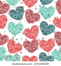 Seamless pattern with rainbow color hearts on white background.  heart drawing