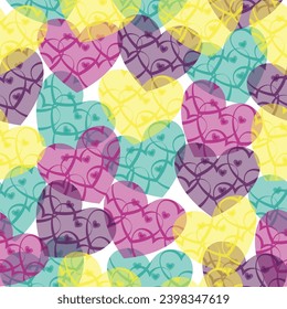 Seamless pattern with rainbow color hearts on white background.  Seamless pattern. Raster illustration.
