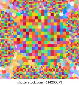 Seamless pattern with rainbow colored glitch styled bright shapes
