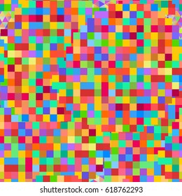 Seamless pattern with rainbow colored glitch styled bright shapes