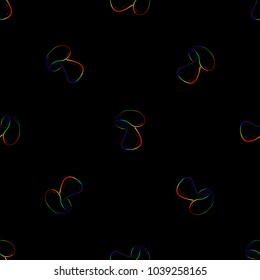Seamless pattern rainbow colored many mushrooms on black background