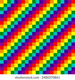 Seamless pattern rainbow colors geometric square shape background.Lgbt flag seven colors pixel pattern diagonal seamless wallpaper vector.