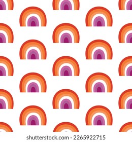 Seamless pattern with rainbow of colors of the Lesbian Flag. Print for textile, wallpaper, covers, surface. Abstract geometric seamless pattern. For fashion fabric. Retro stylization. lgbtqa symbols
