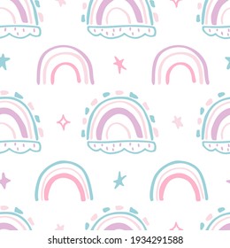 Seamless pattern with a rainbow. Cute doodle with rainbows. Seamless pattern for decoration of children's clothing, gift wrapping, postcards.