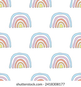 Seamless pattern with rainbow doodle for decorative print, wrapping paper, greeting cards, wallpaper and fabric