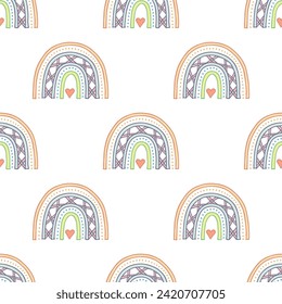 Patrón sin soldadura con doodle arco iris para impresión decorativa, papel de envoltura, tarjetas de felicitación, papel pintado y tela