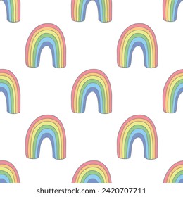 Patrón sin soldadura con doodle arco iris para impresión decorativa, papel de envoltura, tarjetas de felicitación, papel pintado y tela