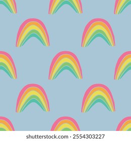 Seamless pattern with rainbow doodle for decorative print, wrapping paper, greeting cards, wallpaper and fabric